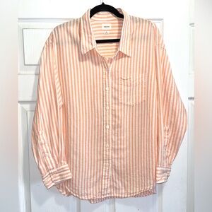 Aritzia Wilfred Free Relaxed Linen Blend Shirt Button Up Top Coral Striped Sz XS